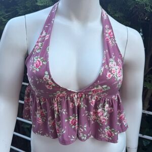 Bo Bel Floral Peplum Tank Top Pink Sleeveless Fairycore Boho Romanticcore  L